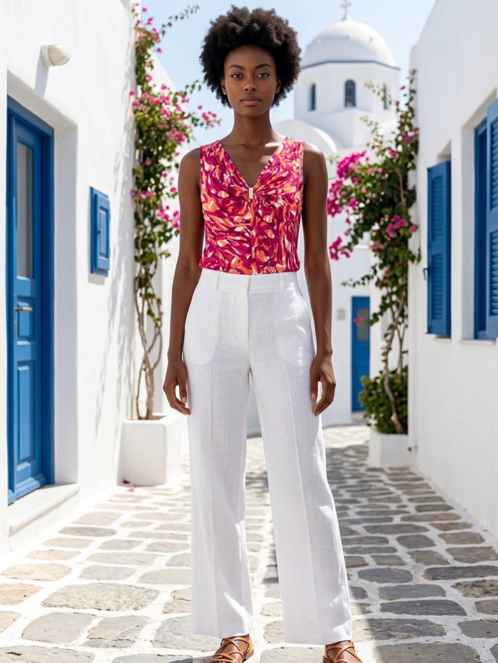 Michael Kors Sleeveless V Neck Multi Color Top